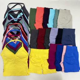 Sem logotipo yogaginym conjunto feminino sem costas regatas cintura alta scrunch shorts sem costura terno de ginásio roupas de fitness activewear conjuntos de treino - Image 4