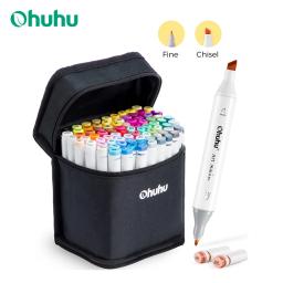 Ohuhu oahu caneta marcador de álcool arte marcadores cor conjunto dicas duplas caneta feltro esboçar desenho graffiti mangá material escolar - Image 1
