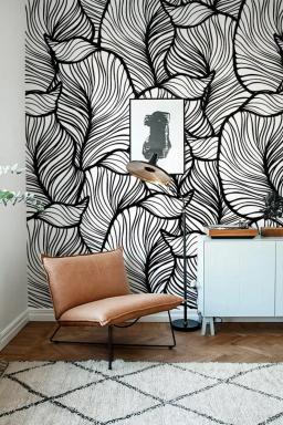 Folha monocromática papel de parede, folhas exóticas papel de parede, estilo barroco mural da parede, decoração da casa, fácil de instalar decalque da parede, removível wal - Image 2