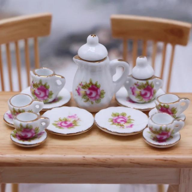 Conjunto de Chá Cerâmico para Dollhouse 15 Peças Miniatura