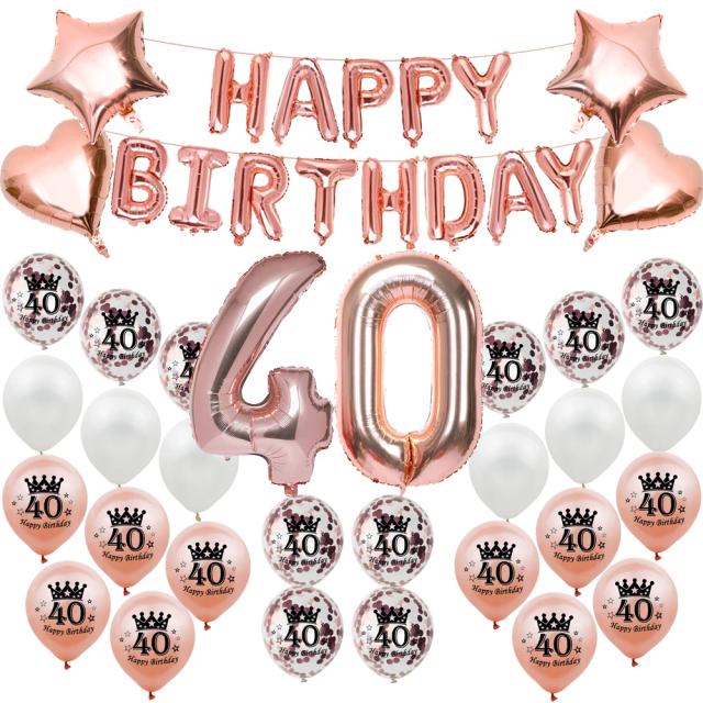 Kit de Decoração de Aniversário com Balões e Bandeiras para Festas de 30 a 60 Anos