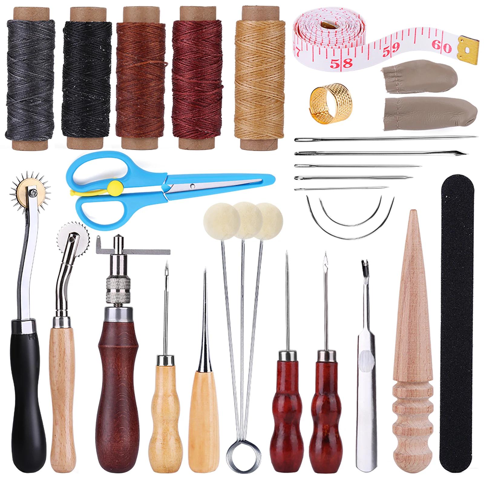 Kraball ferramentas de costura para trabalho de couro, kit de costura com agulhas de linha encerada, ranhurador para costura de couro e artesanato diy - Image 1