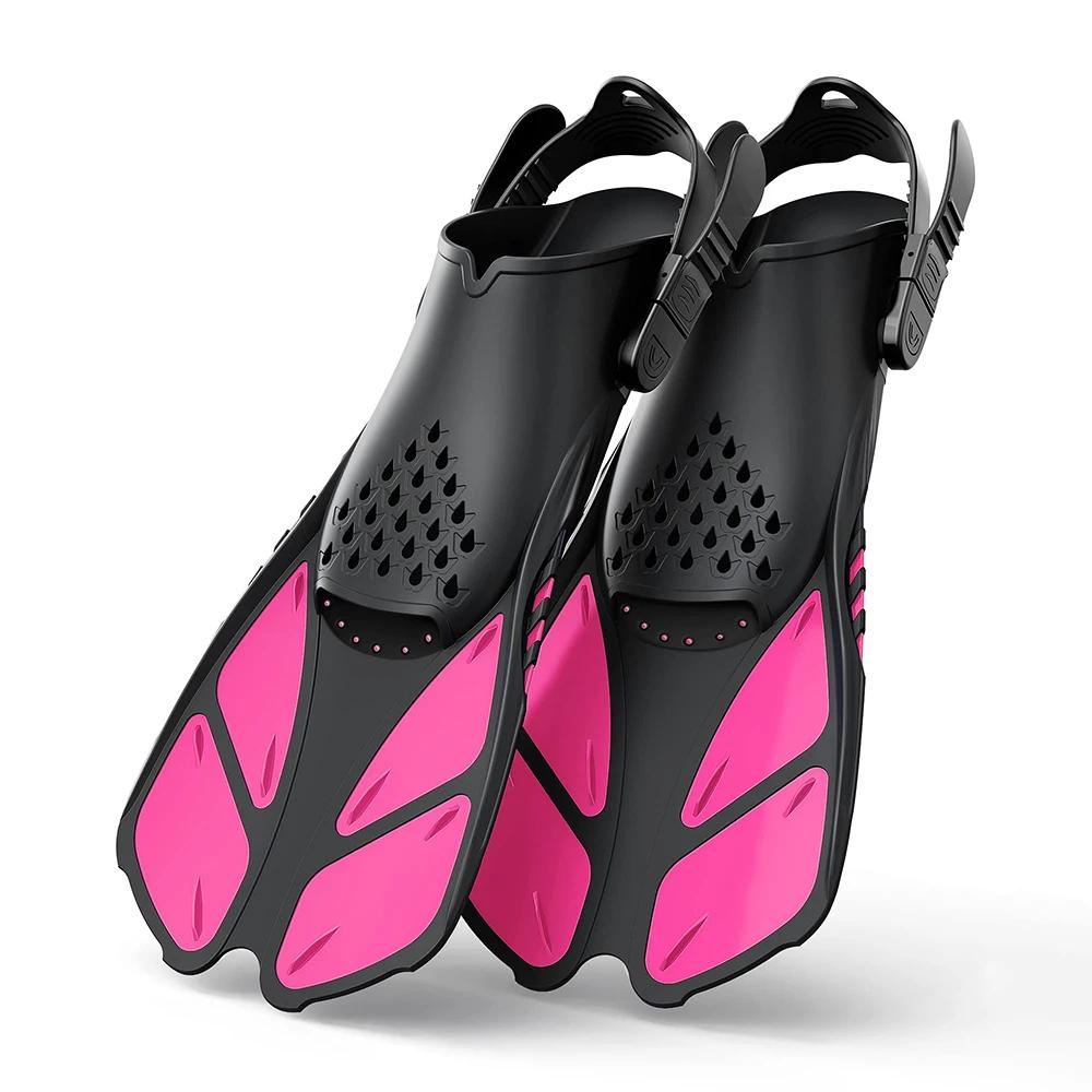 Barbatanas de snorkel com fivelas ajustáveis, nadadeiras de salto aberto, tamanho de viagem, barbatanas de natação curtas para mergulho, natação, adultos e adolescentes - Image 1