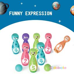 Crianças dos desenhos animados conjunto de boliche bonito emojis pinos de boliche com 5 números crianças interativo brinquedo esportivo interior família gramado quintal jogo - Image 4