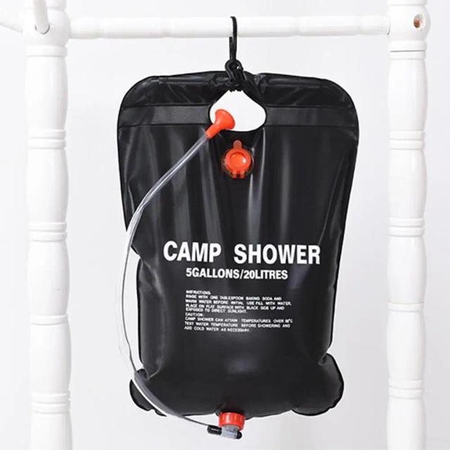 Chuveiro Solar Portátil de 20L com Mangueira para Camping - Saco de Água Aquecido em PVC