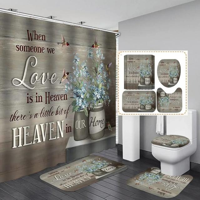 Cortina de Chuveiro Floral Vintage com Tema de Pássaros e Tapetes Antiderrapantes para Banheiro