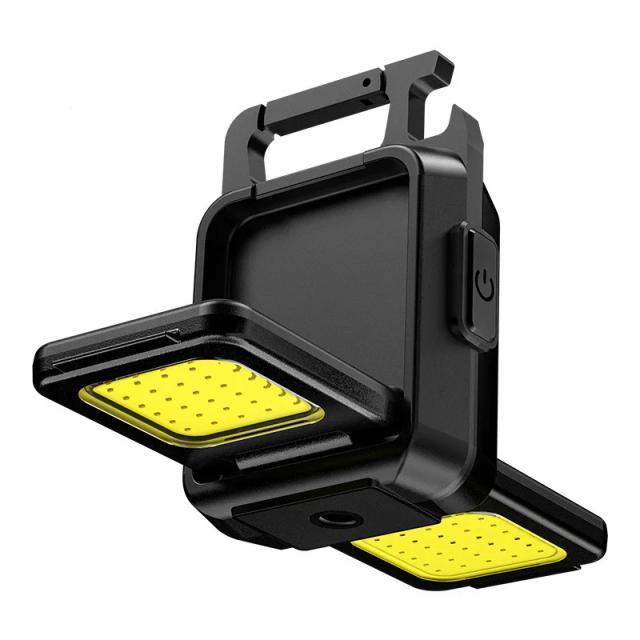 Pequena lanterna led chaveiro luz usb recarregável tocha luz de trabalho multifuncional portátil cob 90 °   Lanterna de acampamento de rotação