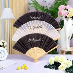 Dobrável bambu mão fã para festa de casamento ao ar livre, noiva e dama de honra, presente da lembrança, decoração do chuveiro nupcial - Image 2