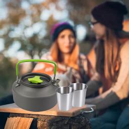 1 conjunto ao ar livre panelas panelas de acampamento piquenique conjunto de utensílios de cozinha antiaderente com colher dobrável garfo faca chaleira copo - Image 4