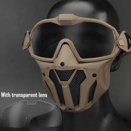 Conjunto de meia máscara tática e óculos destacáveis, caça ao ar livre, airsoft, paintball, rosto inteiro, máscaras de proteção com micro ventilador - Image 5