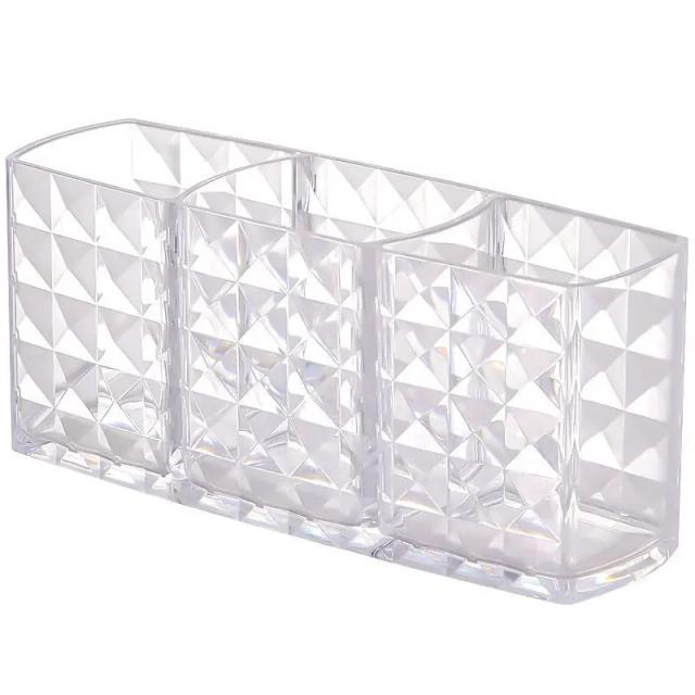 Organizador de Maquiagem em Acrílico com Suporte para Pincéis, Batons e Lápis de Sobrancelha - Exibição Elegante em Formato de Diamante para Banheiro