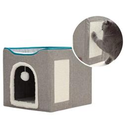 Cama grande para gatos com bola fofa pendurada e scratch pad, dobrável de dupla camada, camas para gatos internos dormindo, todas as estações - Image 2