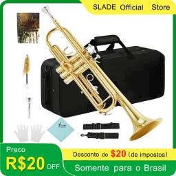 SLADE Bb Conjunto de trompete dourado padrão Trompete de latão para iniciantes Estudante Instrumento de trompete com casca dura 7C Ventilador Luvas Peças - Image 1