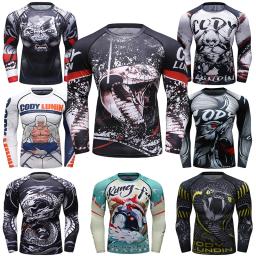 Masculino personalizado impresso fightwear, manga comprida, jiu jitsu compressão Rashguard, bjj camiseta, camisa de boxe, exercício bodybuild t - Image 1