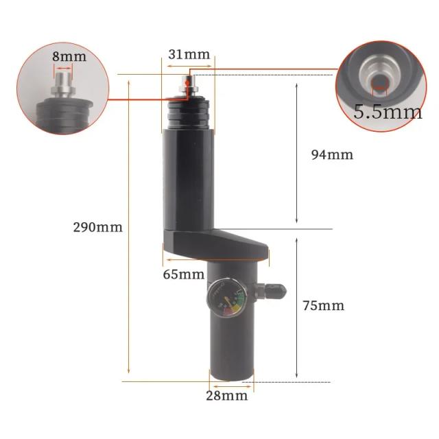 Cilindro de Gás Inoxidável 4500PSI com Válvula de Recarga e Adaptador para Aquários e SodaStream - Acessórios e Regulador HPA