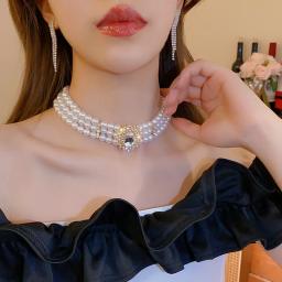 Gargantilha de pérolas frisadas para mulheres, strass cristal, oval, colares de várias camadas, encantos elegantes, joias nobres, temperamento - Image 4