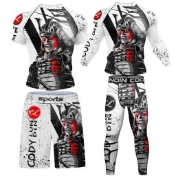 MMA boxe compressão Sportswear conjunto masculino, t-shirt e calças terno, Bjj Rashguard, Muay Thai Shorts, treino treino, novo - Image 2