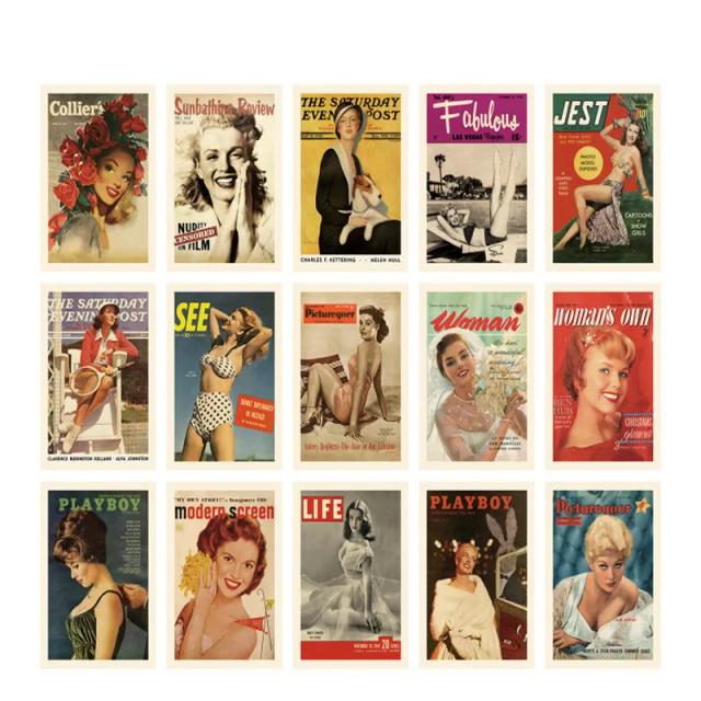 Capa da Fashion Magazine com 15 Postais Estilosos para Cartões de Mensagem e Decoração