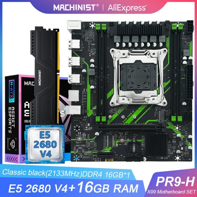 Macinista X99 PR9-H Kit Placa-Mãe LGA2011-3 com Xeon E5 2680 V4 e 16GB DDR4