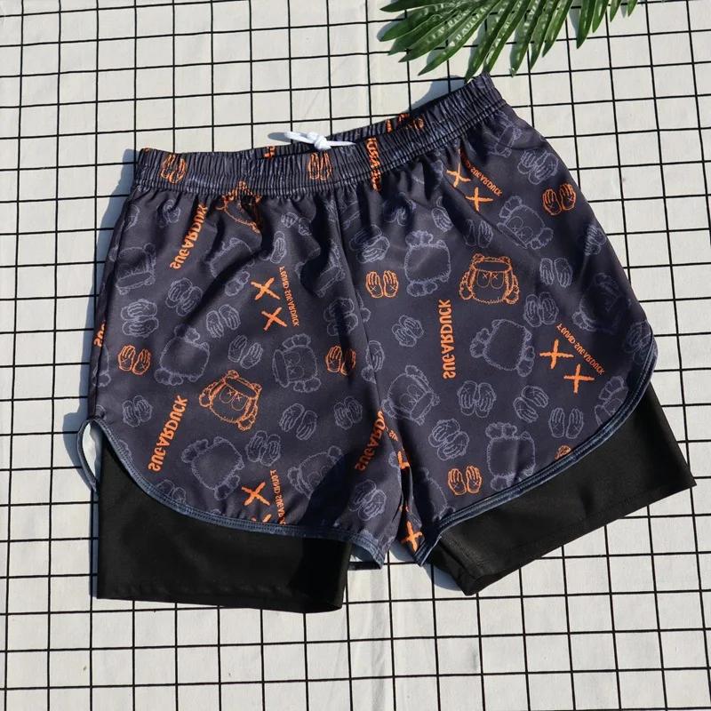 Troncos de natação de poliéster de alta qualidade para menino jovem, maiô juvenil adulto, troncos de natação, swimwear dupla camada para menino jovem - Image 1