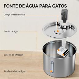 Newpet Fonte de aço inoxidável para gatos com marca d'água Dispensador automático de água para gatos Filtro de sensor Bomba de água ultra silenciosa para gatos - Image 3