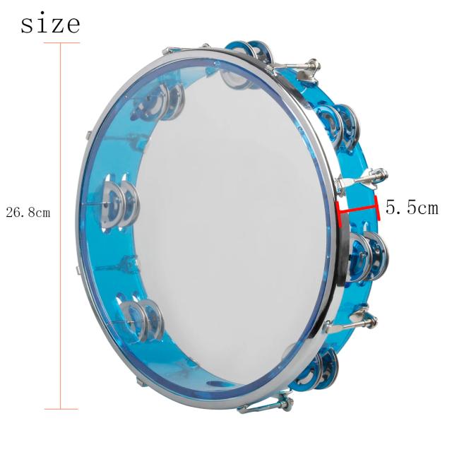 Tambor de Mão Ajustável com Jingles Duplos - Percussão Musical para Crianças, Presente de Aniversário e Brinquedo Educativo de 10 Polegadas