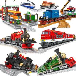 Ausini-Cidade Trem Modelo Blocos De Construção, vagão, transporte de carga, passageiro Estação Ferroviária, trilho Faixas, Locomotiva Construção Brinquedos - Image 1