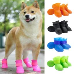 Rainshoe de borracha antiderrapante impermeável para animais de estimação, botas de tornozelo para cães pequenos, médios e grandes, gatos sapatos ao ar livre, acessórios para animais, 4pcs - Image 1