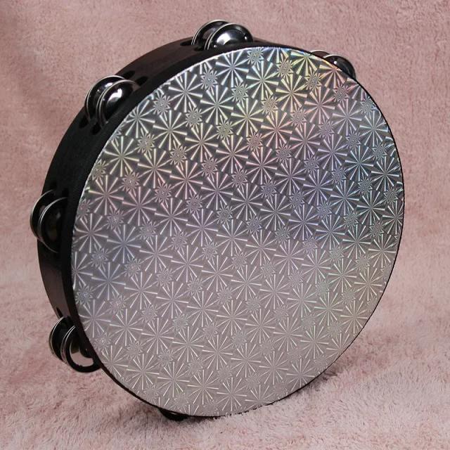 Colorido Tambourine Madeira Percussão Instrumentos Musicais, Double Row Jingles Bateria, Música Lover Presentes, Laser Drum, 8 em, 10 em - Image 1