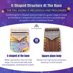 Kalimba Polegar Piano com Teclado de Resina Epóxi, Mbira Portátil, Instrumento Musical para Crianças e Adultos, Iniciantes, 17 ou 21 Teclas - Image 3