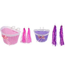 Guiador de bicicleta e scooter com borla e cesta trançada para crianças, cesta tecida, acessórios de bicicleta, flâmula, rosa, crianças - Image 5