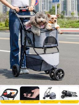 Carrinho dobrável do cão com assento destacável e dossel ajustável, perfeito para cães pequenos e médios - Image 5