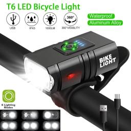 Luz dianteira da bicicleta usb recarregável display de energia luz led à prova dwaterproof água farol lanterna ciclismo acessórios - Image 1