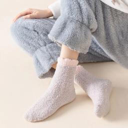 4 pares mulheres inverno quente meias felpudas grosso térmico sólido macio meias fofas bonito moda chinelo casa chão dormir meias - Image 5