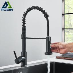 Torneira de cozinha flexível preta fosca, Pull Down Pulverizador, Bico de modos duplos, Torneiras misturadoras para pia, Água quente e fria, Gourmet - Image 4