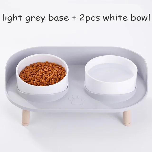 Alimentador Elevado com Tigelas Duplas para Gatos e Cães com Altura Ajustável e Prato de Água