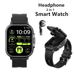 Esportes relógio inteligente sem fio, fone de ouvido bluetooth, chamando monitor de saúde, fitness registro, TWS, 2 em 1 - Image 1