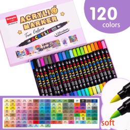 Dual Brush Sketching Markers Set, Tinta Acrílica, Canetas macias, Caligrafia, Letras, Rocha, Vidro, Tela, Cerâmica, Madeira, 120 cores - Image 1