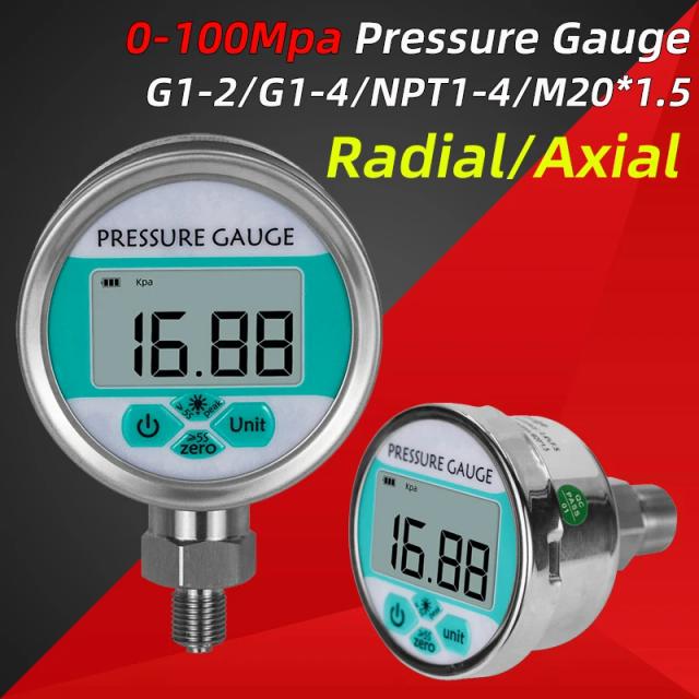 Manômetro Digital LCD Portátil com Bateria para Medição de Pressão de Ar e Água - 0-60 MPa, 80mm, Medidas em PSI, Bar e kPa