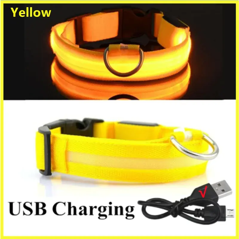 Coleira Luminosa USB Recarregável para Animais de Estimação, LED ajustável, Coleira de cão brilhante, Grande, Pequeno, Cat Night Light - Image 1