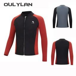 Fato de neoprene de manga comprida masculino, roupas de mergulho, roupa de banho de surf preto e vermelho, novo, 2mm - Image 2