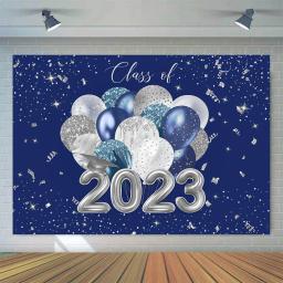 Mocsicka azul real 2023 formatura pano de fundo prata glitter balão parabéns grad festa decoração classe de 2023 gradados fundo - Image 2