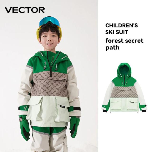 Roupa de Esqui Infantil com Capuz Reflexivo para Meninos e Meninas - Jaqueta de Esqui Espessada à Prova d'Água