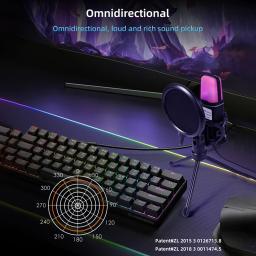 LED USB Microfone Condensador, Wire Gaming Mic, Gravação Podcast, Studio Streaming, Laptop, Desktop, PC - Image 3