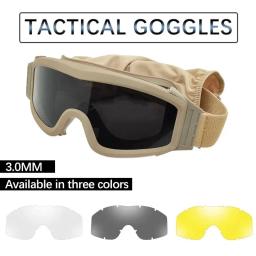 Airsoft-Óculos táticos com proteção UV, vento à prova de poeira, 3 lentes, motocross, motocicleta, montanhismo, óculos de tiro, seguro - Image 2