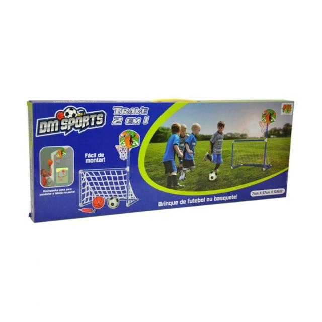 Futebol e Basquete 2 em 1: Trave Golzinho com Bomba e Bola DM Toys DMT5936