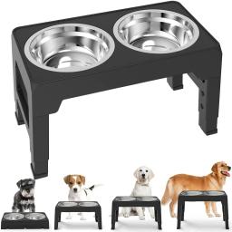 Alimentador elevado do cão com aço inoxidável duplo, suporte levantado ajustável, tigelas de comida e água para cães pequenos, médios e grandes - Image 1