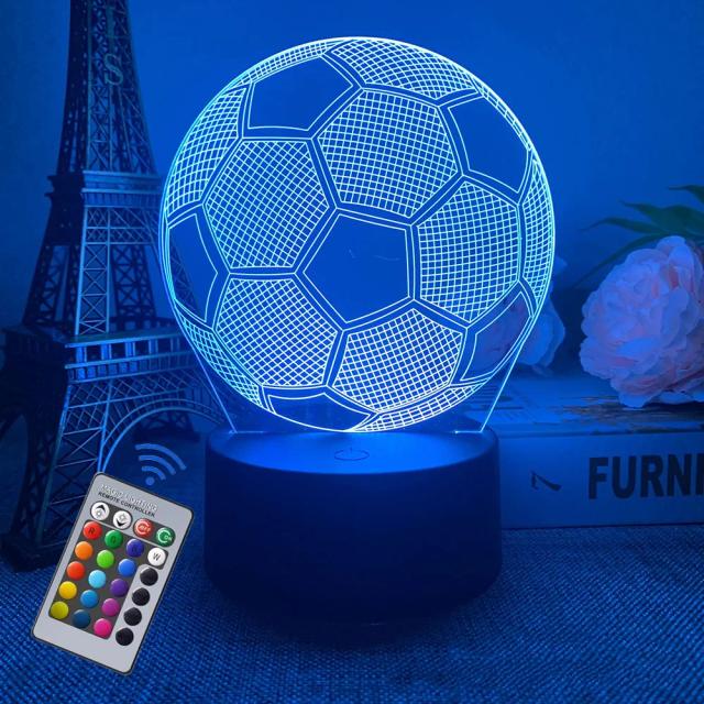 Lâmpada Ilusão 3D Futebol 16 Cores Controle Remoto
