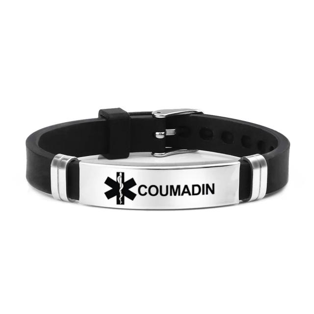Pulseira de Alerta Médico Personalizável em Aço Inoxidável e Silicone para Diabetes, Epilepsia, Depressão e Alergias para Homens e Mulheres