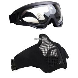Máscara de tiro óculos resistência ao impacto airsoft combate malha aço máscara proteção tático paintball meia máscara facial conjunto - Image 3